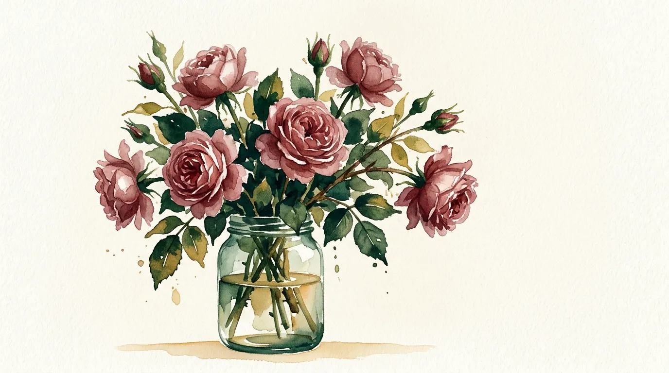 Watercolour study of open garden roses